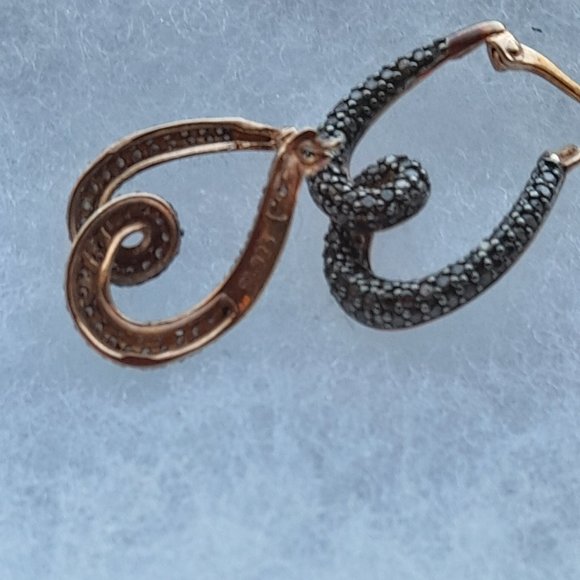 Rose Sterling Silver Brown Cubic Zirconia Swirl Earrings - Picture 5 of 6